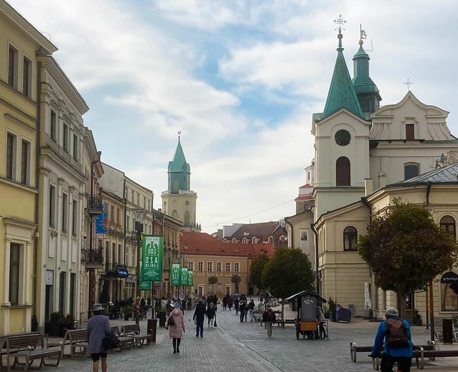 Photo of an East European city street.