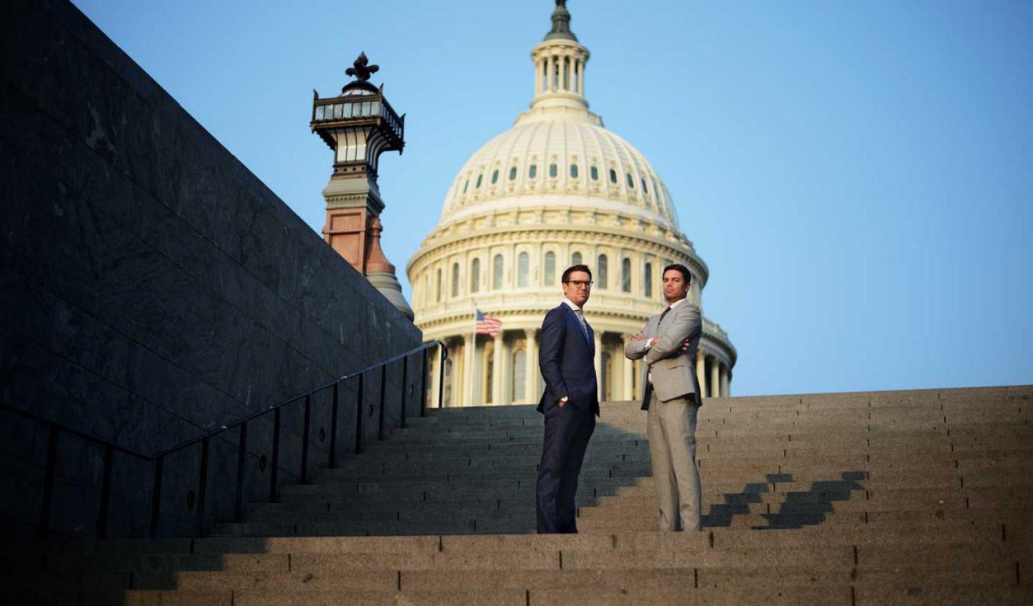Lou Manzo ’06 and Brendan Downes ’07 photographed at the US Capital Building